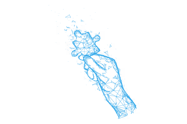 Abstrakte Polygon-Grafik einer Hand mit einem Puzzlestück als Symbol für frühe Entwicklung und die Bedeutung der ersten 1000 Lebenstage.