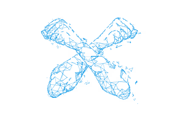 Abstrakte Polygon-Grafik zweier gekreuzter Löffel als Symbol für menschliche Grundkonflikte zwischen Autonomie und Zugehörigkeit.