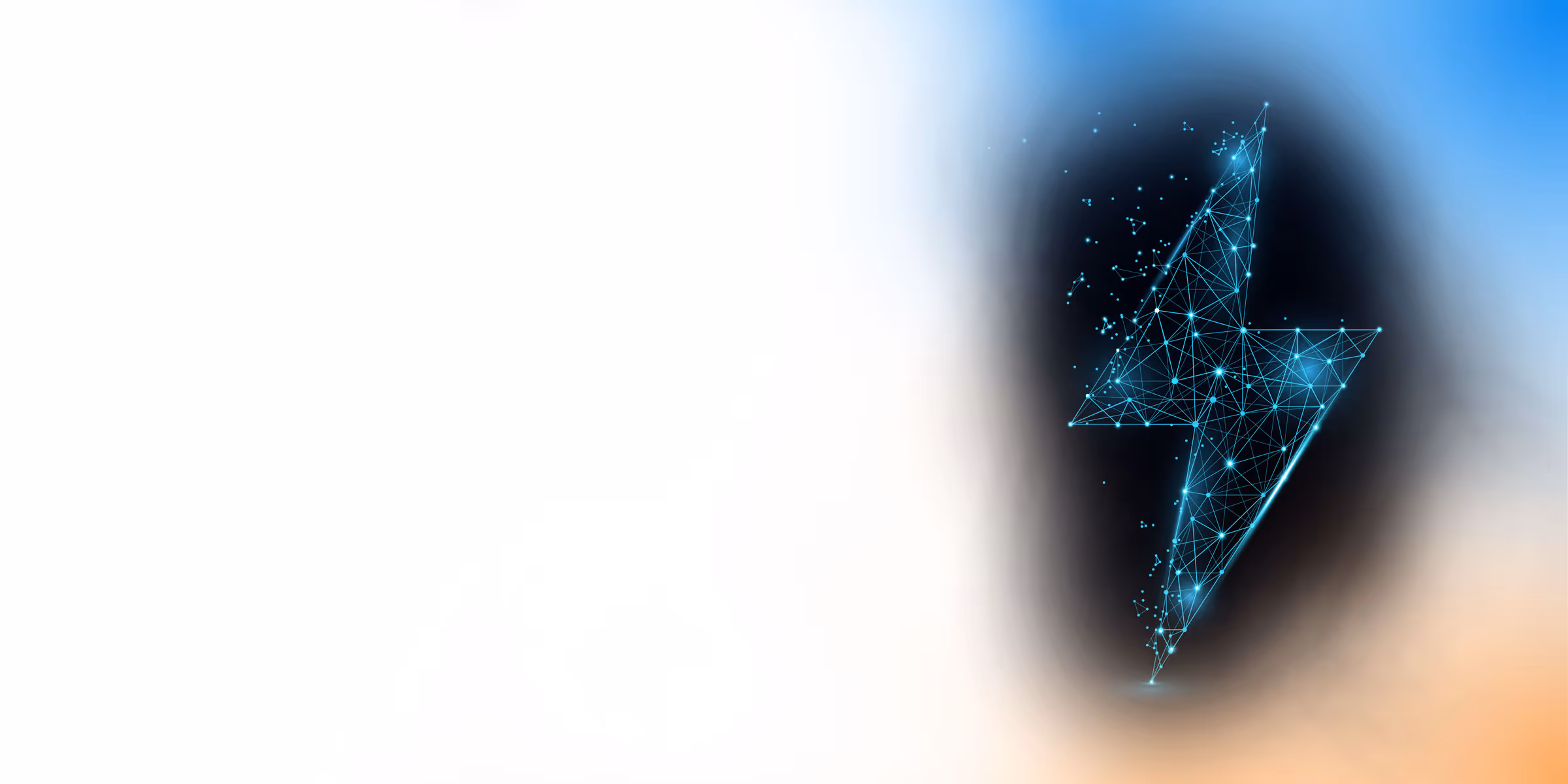 Polygonaler Blitz aus Netzwerkstrukturen als Symbol für Aufmerksamkeit, Energie, Fokus und die begrenzten Ressourcen menschlicher Wahrnehmung.